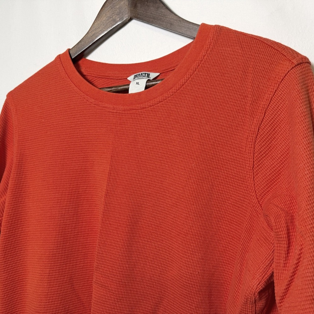 Duluth Trading Co Mens XL Orange Waffle Knit Thermal Long Sleeve Shirt Crew Neck